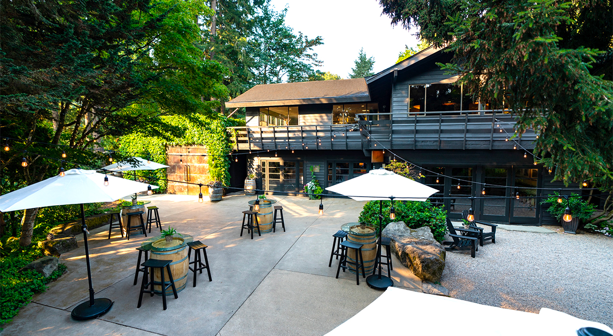 View of courtyard near building of JM Cellars