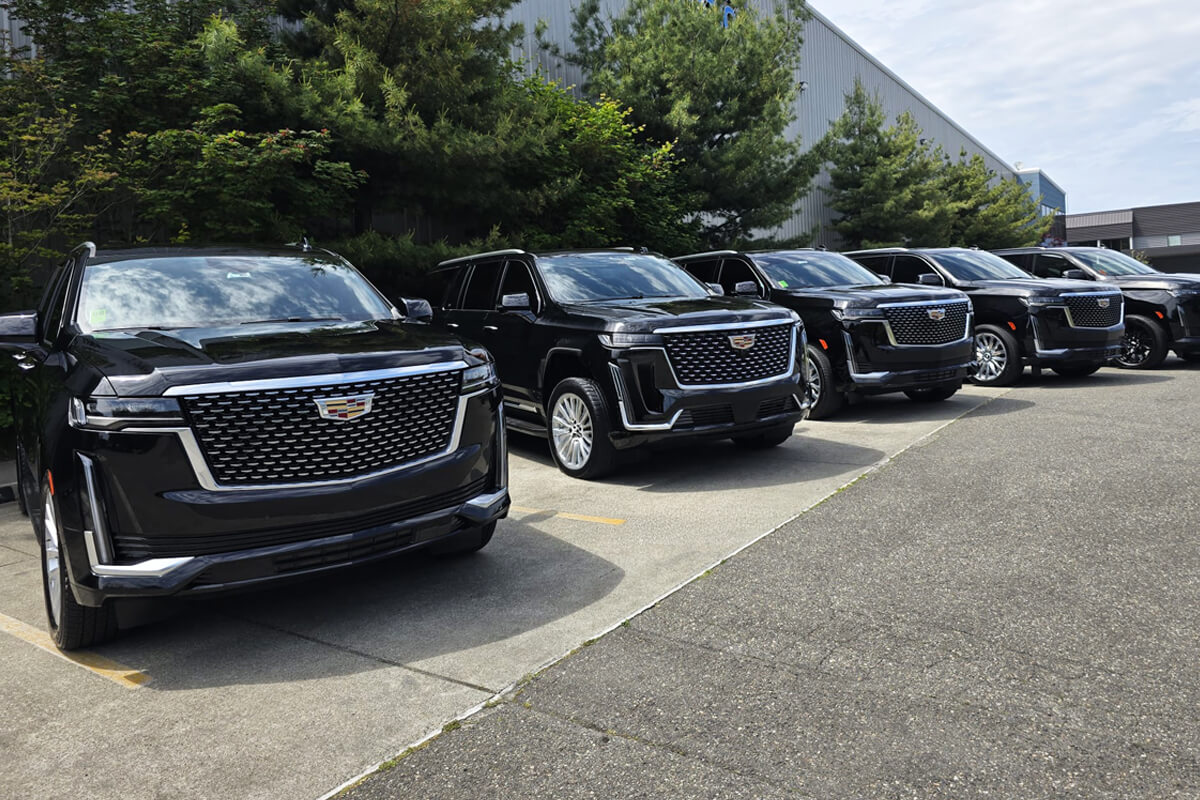 Starline fleet of black SUVs lined up for executive and airport transportation