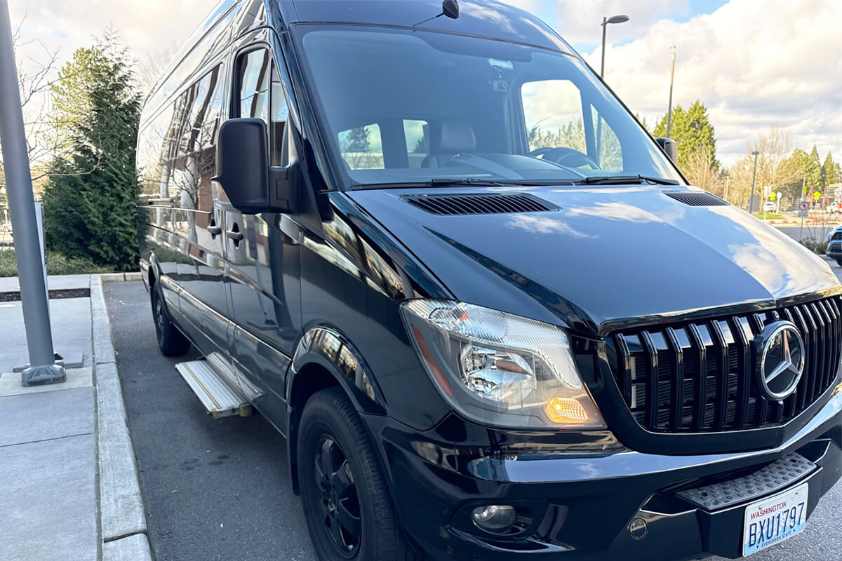 Black Sprinter van for Bothell group transportation and private event travel